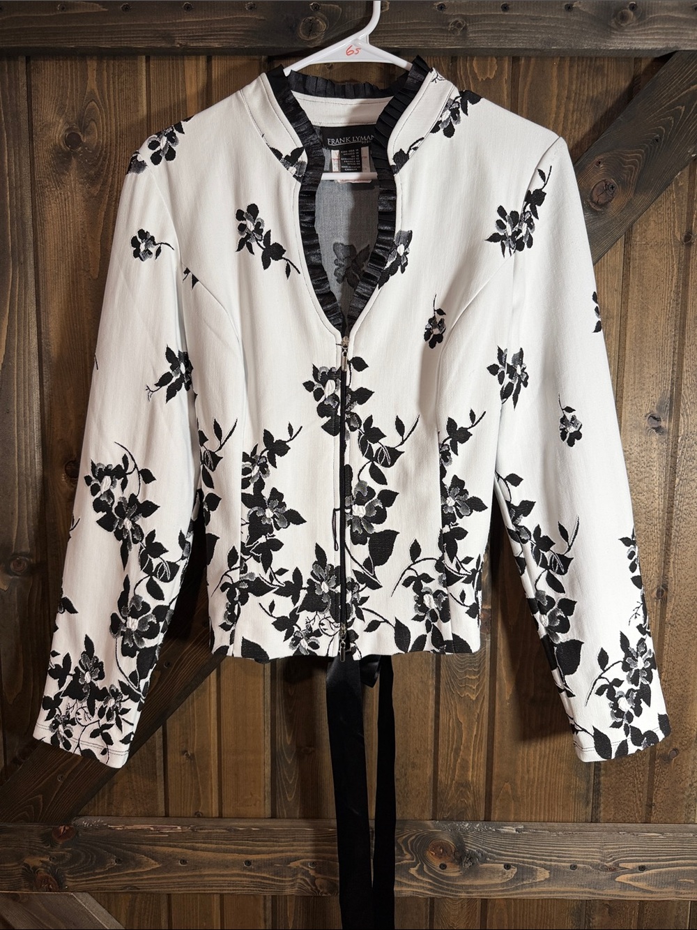 Frank Lyman Design Black & White Floral Zip-Front Blazer